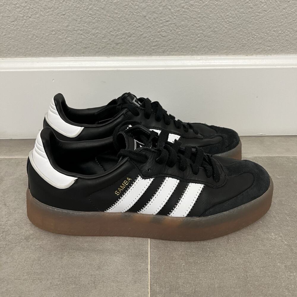 Adidas Sambae Core Womens Size 9 Black White Sneaker Lace Up Shoes JI1350